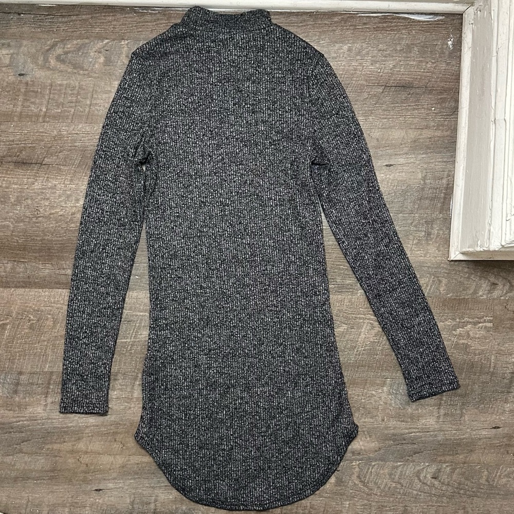 Women’s Junior Ribbed Long Sleeved Mock Neck Charcoal Grey Mini Dress-Size Large